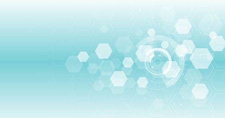 Vector hexagon technology background. Abstract hexagons background with lines and dots. Design for science, medicine, or technology.のイラスト素材