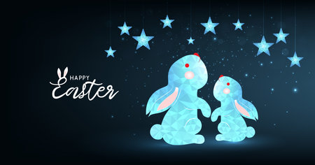 Easter day background.Trendy Easter on a blue background. Greeting card with text Happy Easter. Vector illustration.のイラスト素材