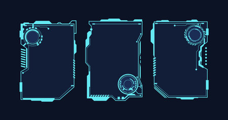 Frames HUD futuristic style. Game stream frame.Abstract geometric patterns. Futuristic technology icons, digital technology on a dark blue background.のイラスト素材