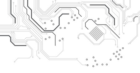 Technology background with a circuit board with electronic elements.  Motherboard technology texture design.Black circuit diagram on white background. High-tech circuit board connection system.のイラスト素材