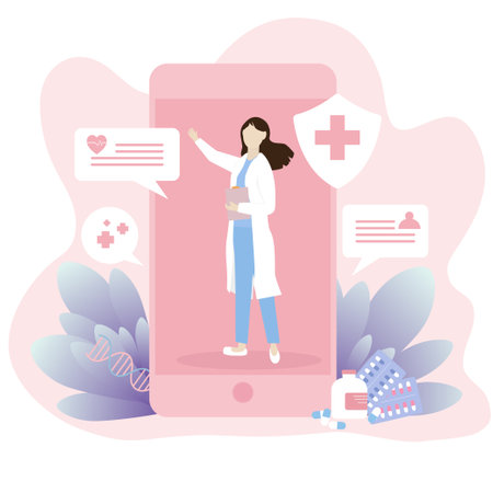 Concept of Online medical consultation and support. Online Doctor consultation icon. medical banner. Telemedicine. Healthcare services.のイラスト素材