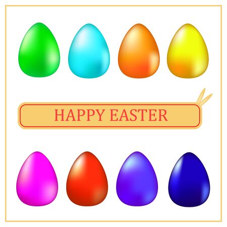 Set of bright easter eggs. Isolated on a white background. Can be used to create cards, invitations, banners and flyers. Spring holiday theme.のイラスト素材
