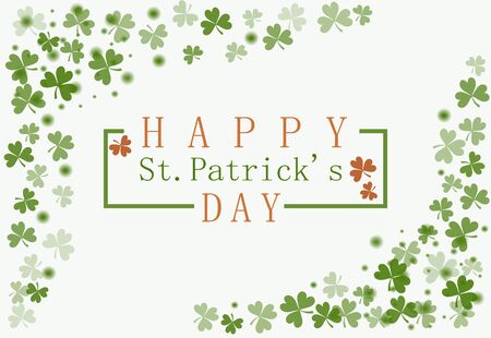 St. Patrick's Day greeting card with frame of clover leaves on a white background. Can be used as invitation, banner, flyer. Festive spring theme. National Spring Festival of Ireland.のイラスト素材