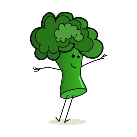 Broccoli cabbage with a face. Fresh natural and healthy vegetarian vegetables. Drawn by hand. Isolated not white background. Vegetables on a shelf in a store.のイラスト素材