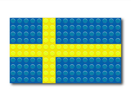 Pixelated Swedish flag from construction parts. Vector illustration is isolated on a white background.のイラスト素材