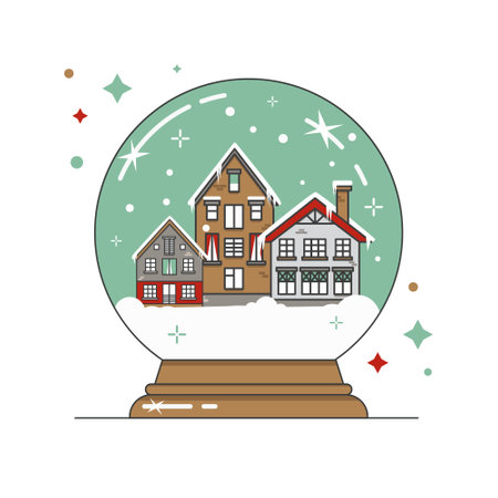 Christmas glass snow globe with a small houses. New Year gift. Flat vector illustration with winter landscape.のイラスト素材