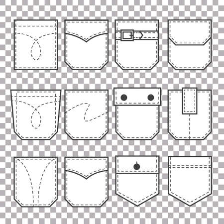 Set of pocket patches. Elements for uniform or casual style clothes, dresses and shirts. Line vector illustrationのイラスト素材