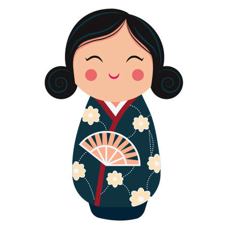 Cute japanese kokeshi doll character. Cartoon vector illustrationのイラスト素材