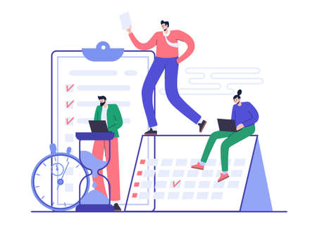 Concept of effective time management and planning. Workflow organization. Flat vector illustration