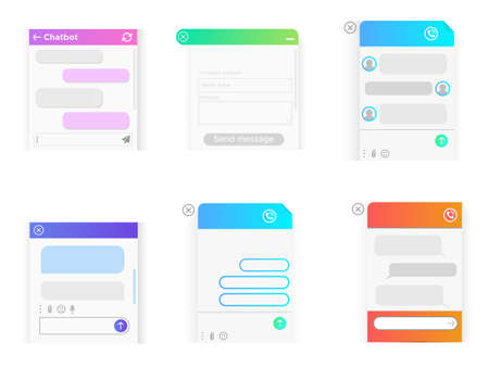 A pop-up online windows to help the user. The messenger windows. Chat bot for communication in the mobile smartphone app and on the website.のイラスト素材