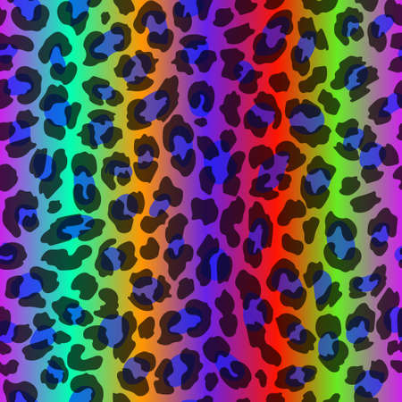 Neon leopard seamless pattern. Rainbow-colored spotted background. Vector animal print.のイラスト素材