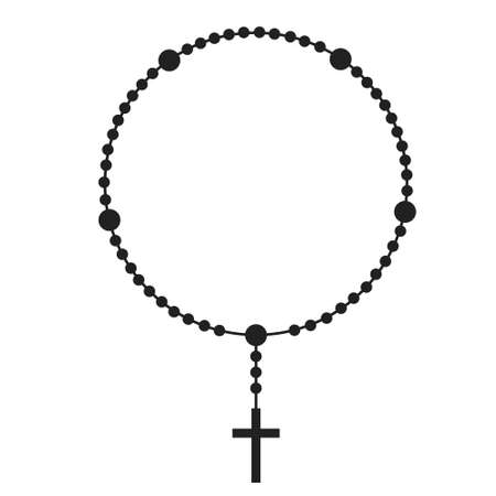 Rosary beads silhouette. Prayer jewelry for meditation. Catholic chaplet with a cross. Religion symbol. Vector illustration.のイラスト素材