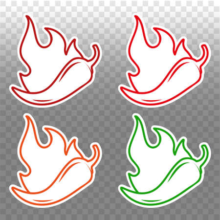 Chili Pepper Spice Levels. Hot pepper sign with fire flame for packing spicy food. Vector illustration.のイラスト素材