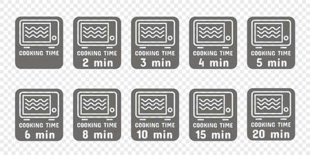 Cooking and heating time in the microwave. Symbols and icons for instructions. Vectorのイラスト素材