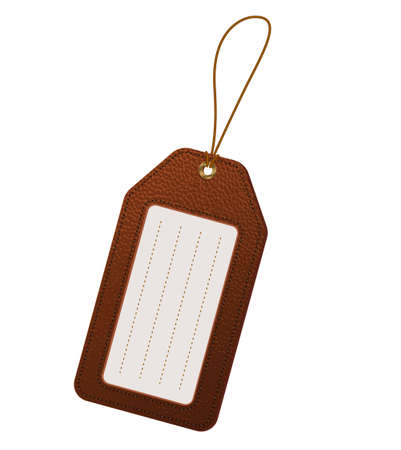 Brown leather luggage tag label with strap. Travel identification card. Vector illustration isolated on white backgroundのイラスト素材