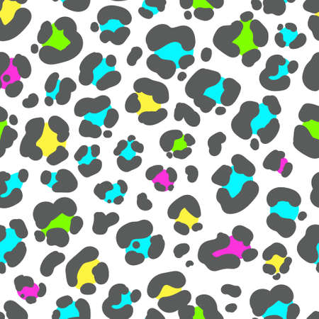 Neon leopard seamless pattern. Bright colored spotted background. Vector rainbow animal print.
