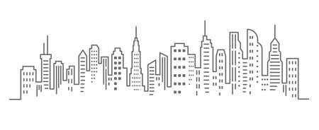 City outline panoramic landscape. Continuous one line buildings drawing. Skyscrapers silhouette.のイラスト素材