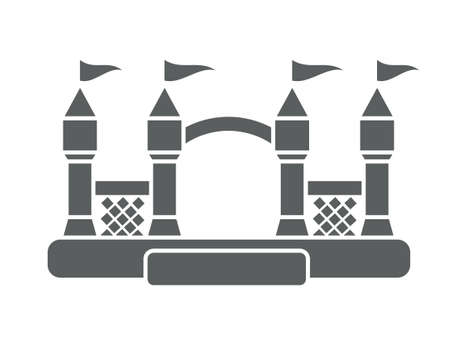 Bouncy inflatable castle. Tower and equipment for child playground. Jumping house sign. Glyph vector silhouette icon.のイラスト素材