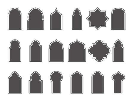 Set of Arabic windows and doors. Silhouette of Islamic architecture elements. Vectorのイラスト素材