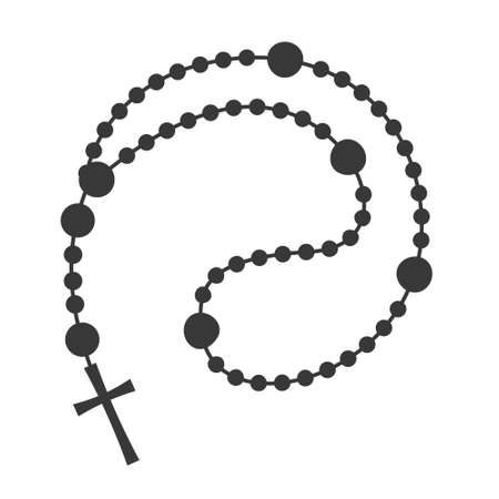 Rosary beads silhouette. Prayer jewelry for meditation. Catholic chaplet with a cross. Religion symbol. Vector illustration.のイラスト素材