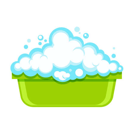 A basin with a soapy solution for washing clothes. Vector flat illustration.のイラスト素材