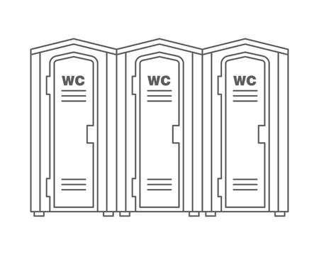 Mobile portable bio toilet outline icon. Front view. Blue plastic closet WC. Vector illustrationのイラスト素材