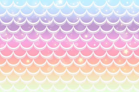 Pastel background with mermaid scales and magic stars. Pattern with tail on gradient. Marine underwater backdrop. Vectorのイラスト素材