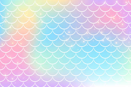 Holographic rainbow background with mermaid scales. A pattern with a tail on a gradient. Marine underwater pattern. Vectorのイラスト素材