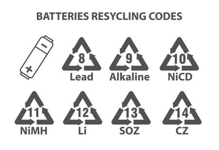 Batteries recycling codes set. Vector icon setのイラスト素材