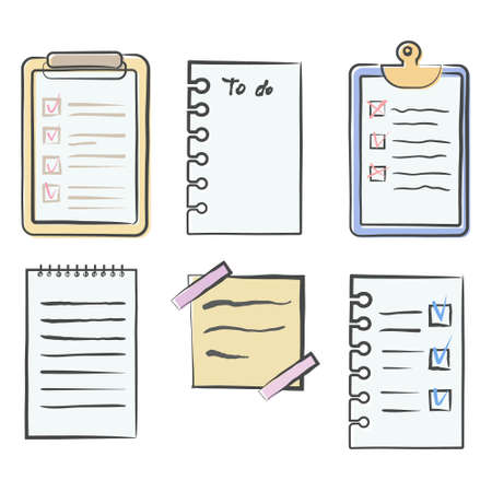 Checklist doodle vector set. Hand drawn sketch styleのイラスト素材