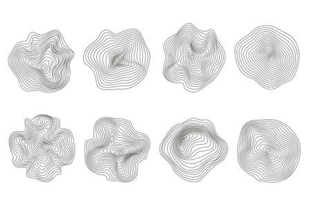 Wooden tree rings. Abstract topography circles. Organic texture shapes. Vector outline illustrations...