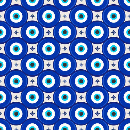 Evil eye ethnic pattern. Mystic greek blue amulet. Turkish traditional print. Symbol of protection. Vector seamless background.のイラスト素材