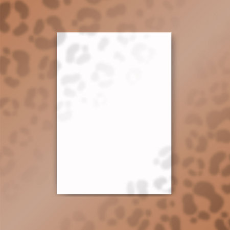Mock up of empty paper blank. Reflected cheetah print shadow from window. Realistic silhouette effect background. Vector.のイラスト素材