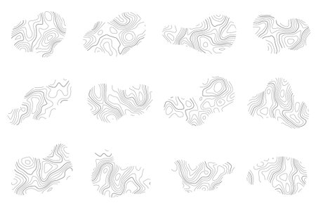 Wood texture with topography lines. Organic ripple wavy patterns. Amoeba freeform set. Vector doodle illustration.のイラスト素材