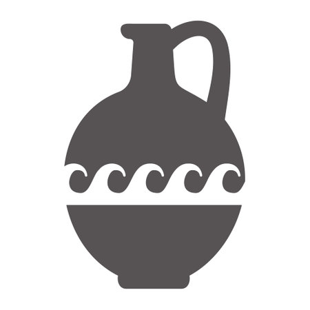 Greek vase silhouette. Ancient amphora and pot with meander pattern. Glyph illustration. Clay ceramic earthenware. Vector.のイラスト素材