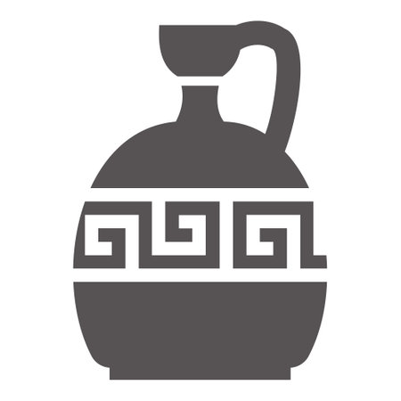 Greek vase silhouette. Ancient amphora and pot with meander pattern. Glyph illustration. Clay ceramic earthenware. Vector.のイラスト素材