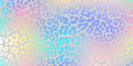 Rainbow leopard background. Holographic foil cheetah texture. Animal pattern gradient print. Vector abstract pastel illustration.のイラスト素材