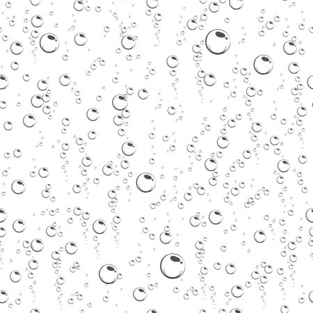Cartoon soap bubbles seamless pattern. Effervescent oxygen bubbles, bath suds, fizzy soda or drink. Hand drawn vector illustration.のイラスト素材