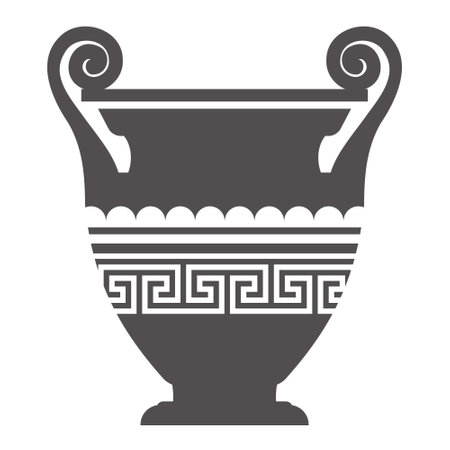 Greek vase silhouette. Ancient amphora and pot with meander pattern. Glyph illustration. Clay ceramic earthenware. Vector.のイラスト素材