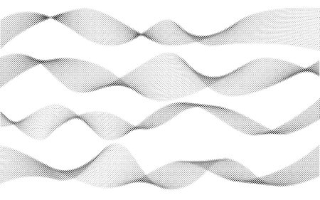 Abstract halftone wavy lines on white background. Flow curve blend texture. Audio frequency grey stripes. Vector graphic illustration.のイラスト素材