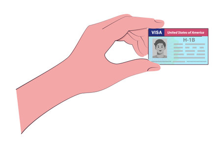 H1b Visa USA to temporarily employ foreign workers in specialty occupations. Immigration document. Vector template illustration in hand.のイラスト素材
