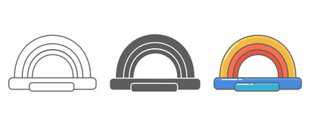 Bouncy castle inflatable house icon. Trampoline on playground for jumping kids and games in park. Vector outline silhouette and color pictogramのイラスト素材