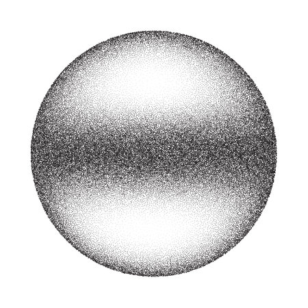 Grainy circle with noise dotted texture. Gradient ball with shadow on white background. Abstract planet sphere with halftone stipple effect. Vector shapeのイラスト素材