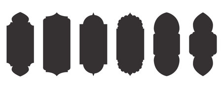 Ramadan frame shape. Islamic window and door icons set. Arabic oriental arches. Silhouettes of arabesque traditional templates. Vectorのイラスト素材