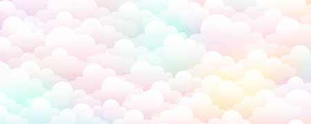 Cloudy sky background. Cartoon vector pastel pattern. Abstract rainbow backdrop of fantasy nature.のイラスト素材