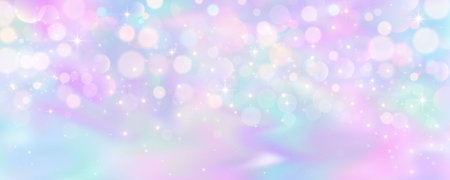 Purple unicorn background. Pastel watercolor sky with glitter stars and bokeh. Fantasy galaxy with holographic texture. Magic marble space. Vectorのイラスト素材