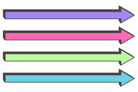 Long straight arrow. Horizontal bold cursor line to right. Basic colored pointing elements isolated on white background. Vectorのイラスト素材