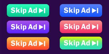 Skip Ad button. Video block icon for advertising. App template for interface. Vectorのイラスト素材