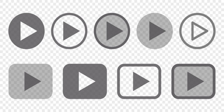 Video player button on transparent baclground. Vector arrow sign for start and pause music. Ui pictograms set.のイラスト素材