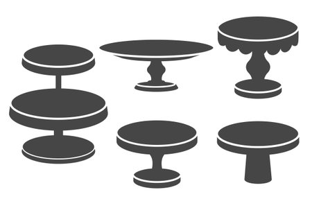 Set of cake stands in flat icon style. Empty trays for fruit and desserts. Vector silhouettes illustration.のイラスト素材